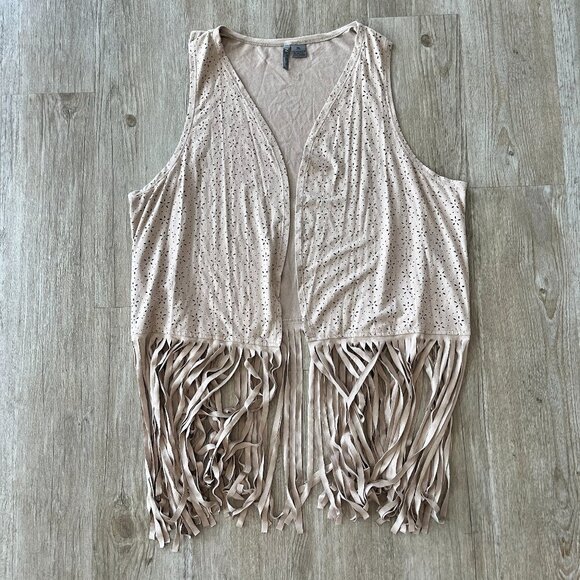 Womens New Directions Light Brown/Tan Fringe Vest - XL - Picture 1 of 7